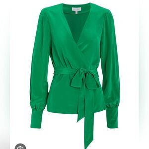 Intermix  Green "Sadie" silk wrap blouse